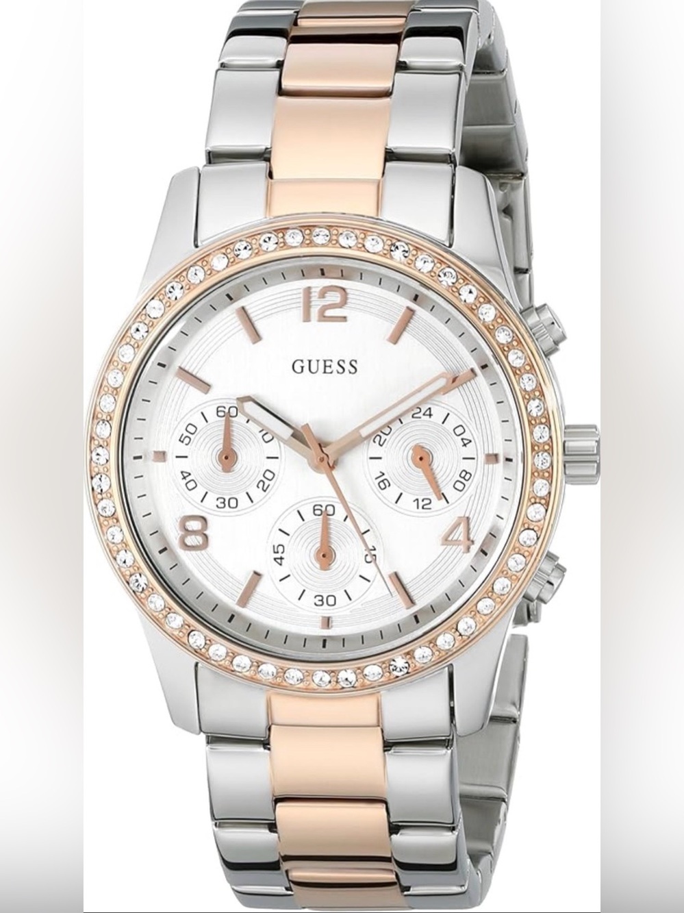 GUESS Two-Tone Rose Gold and Silver Crystal Accent Women's Watch
